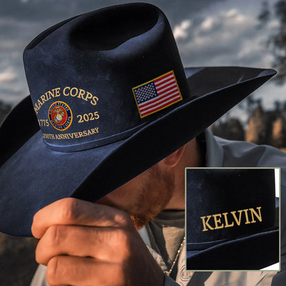 Marine Corps - Personalized Veteran Wide Brim Cowboy Hat