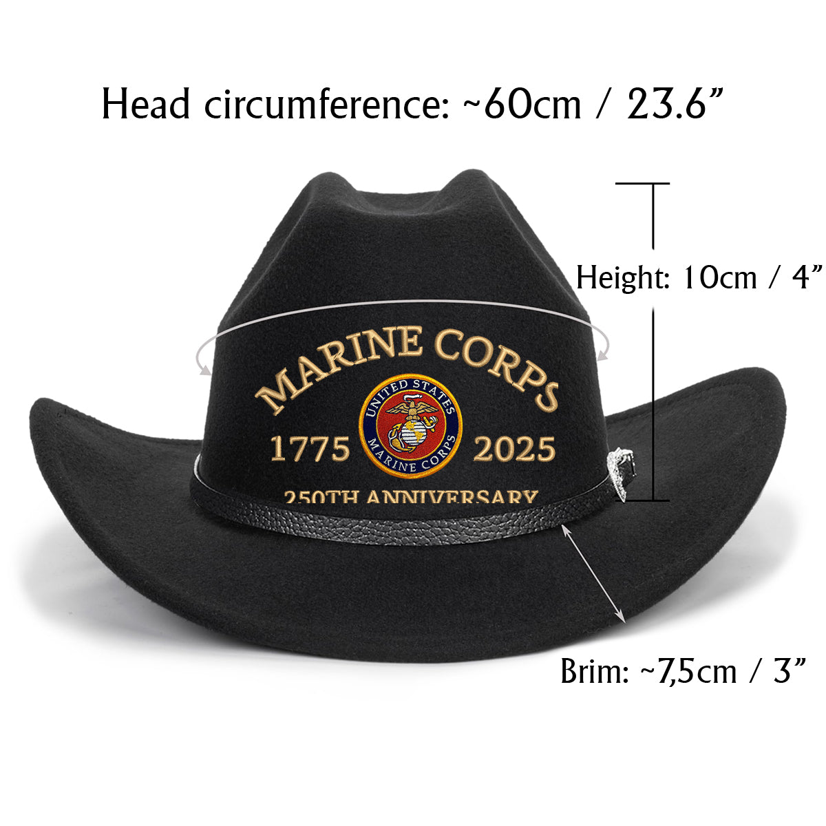 Marine Corps - Personalized Veteran Wide Brim Cowboy Hat