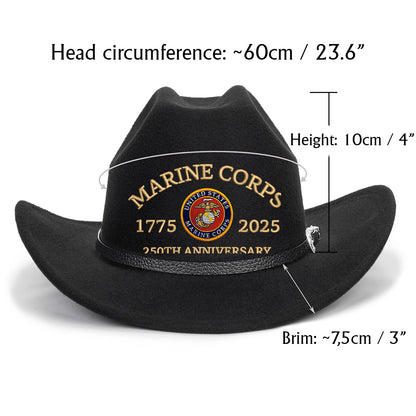 Marine Corps - Personalized Veteran Wide Brim Cowboy Hat