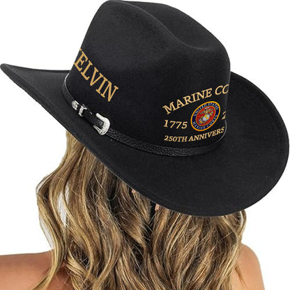 Marine Corps - Personalized Veteran Wide Brim Cowboy Hat