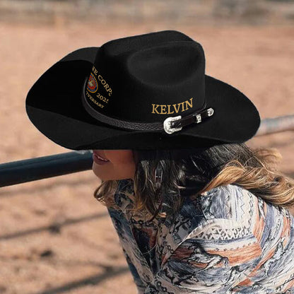 Marine Corps - Personalized Veteran Wide Brim Cowboy Hat