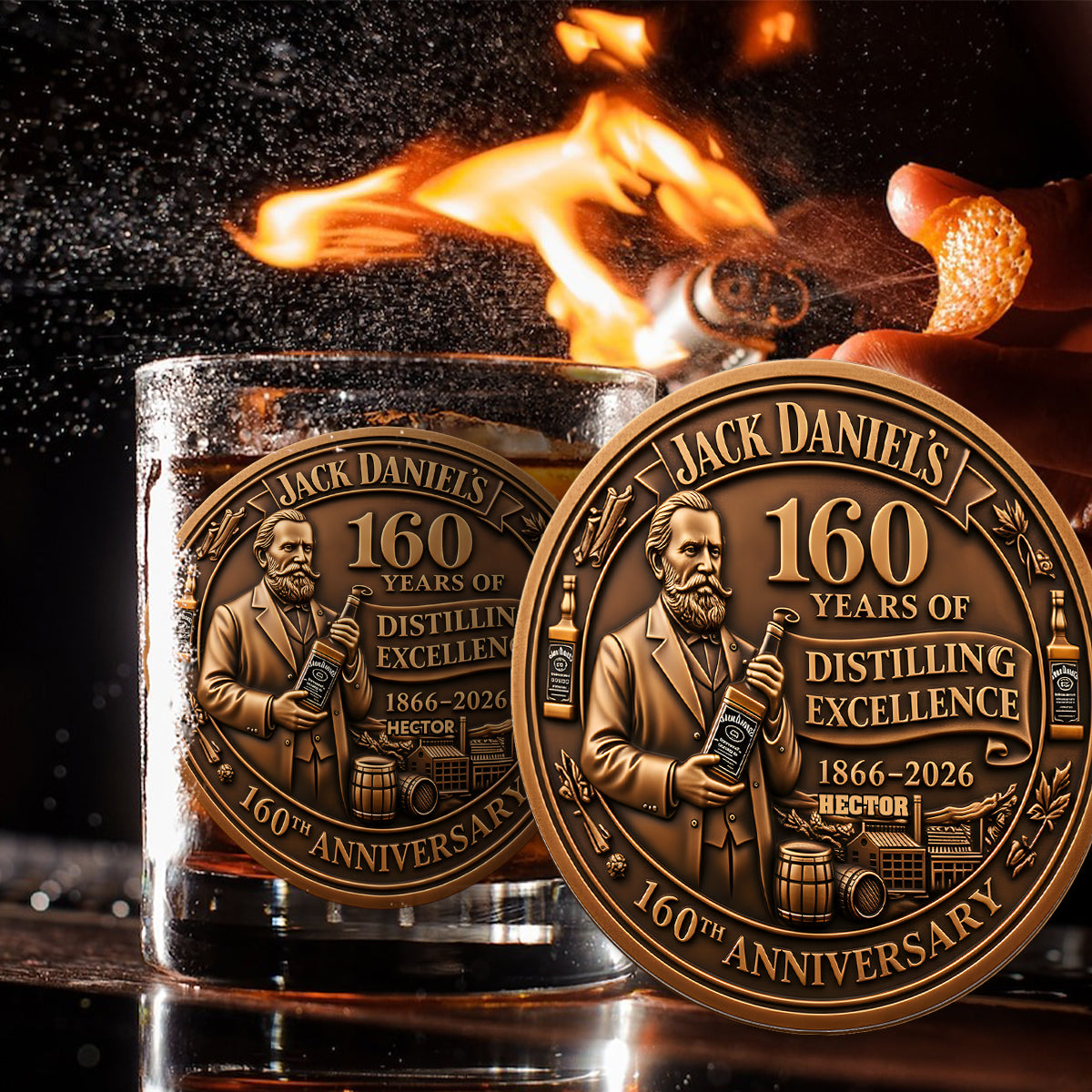 Whiskey 160th Anniversary - Personalized Old Whiskey Glass & Coaster