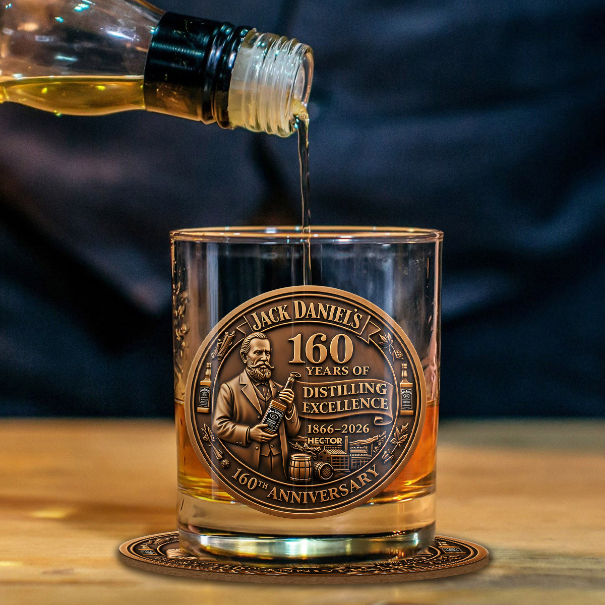 Whiskey 160th Anniversary - Personalized Old Whiskey Glass & Coaster