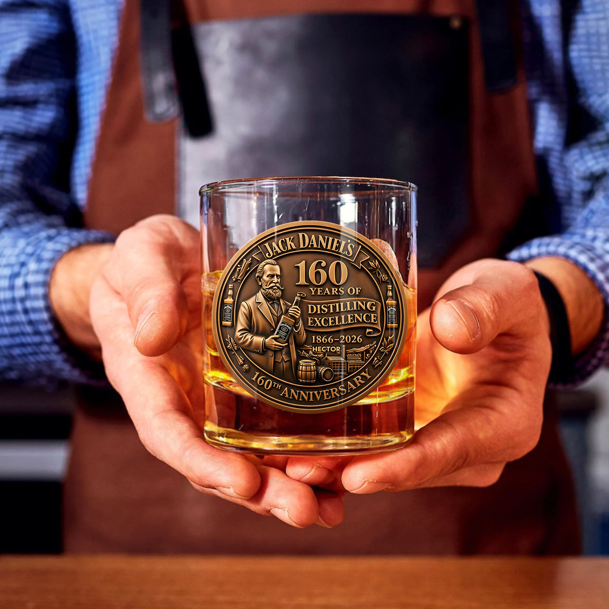 Whiskey 160th Anniversary - Personalized Old Whiskey Glass & Coaster