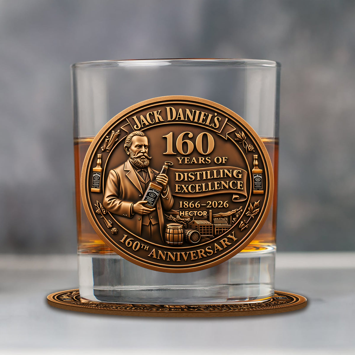 Whiskey 160th Anniversary - Personalized Old Whiskey Glass & Coaster
