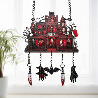 Spooky Haunted Mansion - Personalized Window Hanging Suncatcher With Charms