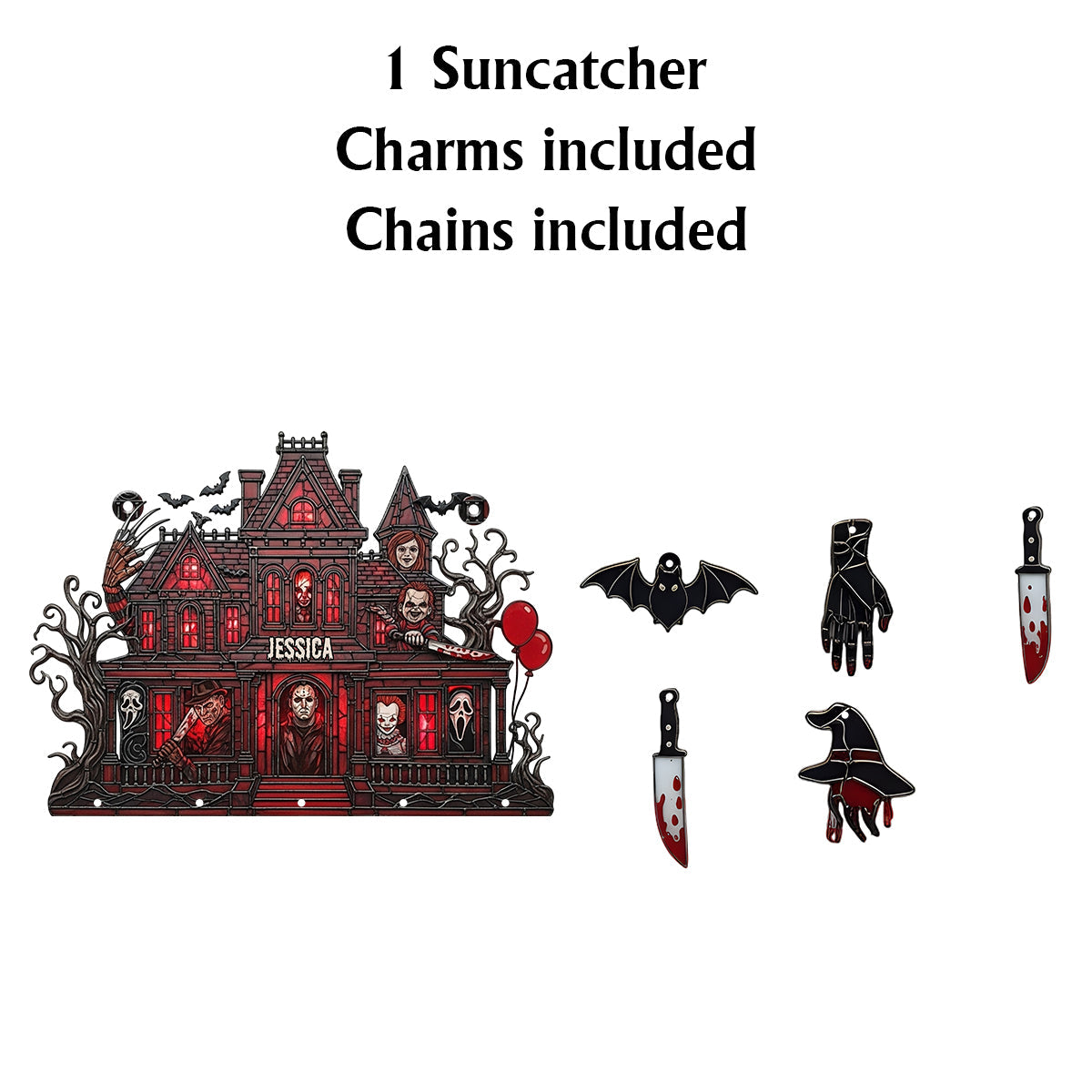 Spooky Haunted Mansion - Personalized Window Hanging Suncatcher With Charms