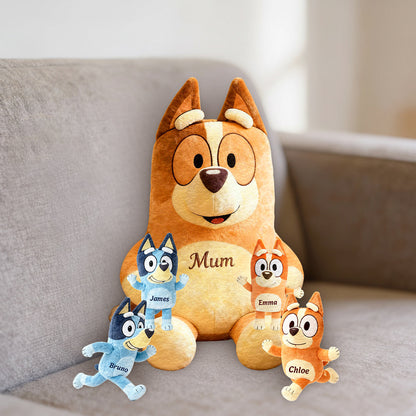 Best Mum Ever - Personalized Blue Dog Premium Faux Fur Pillow