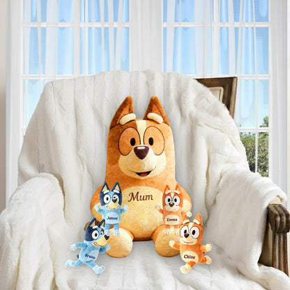 Best Mum Ever - Personalized Blue Dog Premium Faux Fur Pillow