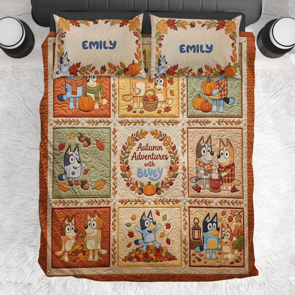 Autumn Adventures - Personalized Blue Dog Bedding Set