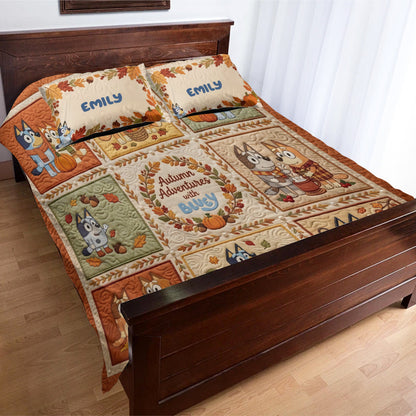 Autumn Adventures - Personalized Blue Dog Bedding Set