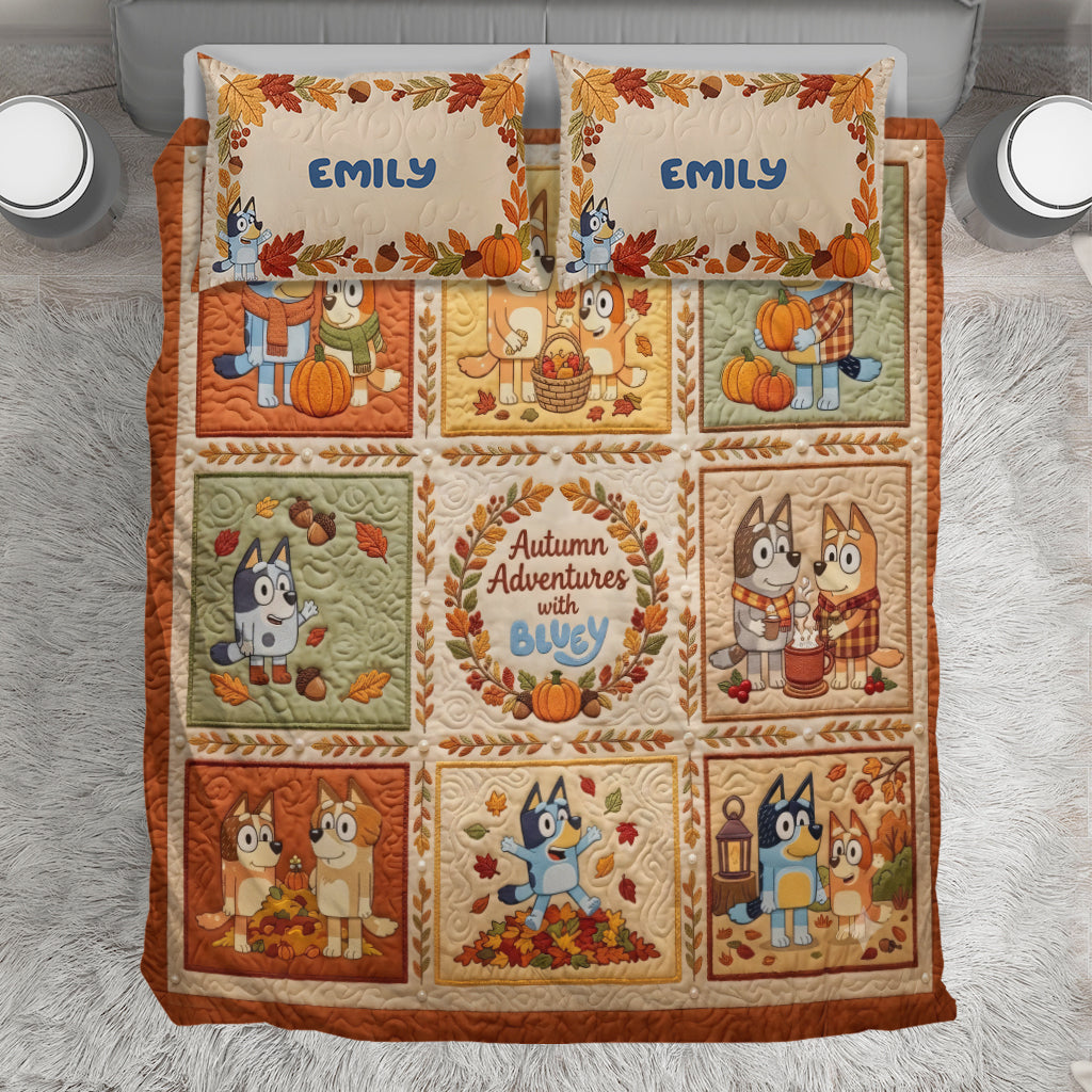 Autumn Adventures - Personalized Blue Dog Bedding Set