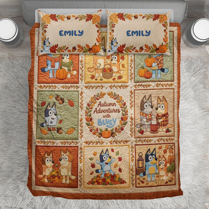 Autumn Adventures - Personalized Blue Dog Bedding Set