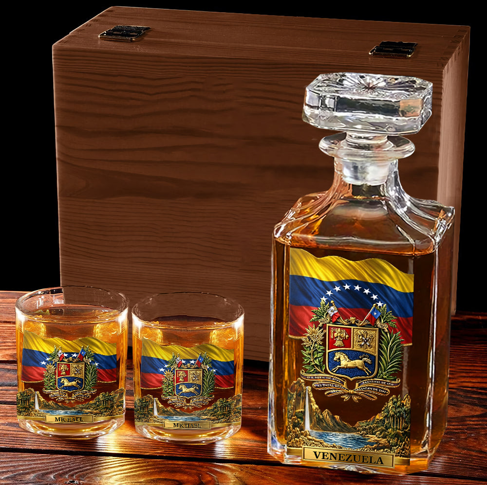 Stand Strong Venezuela - Personalized Expats Whiskey Decanter Set