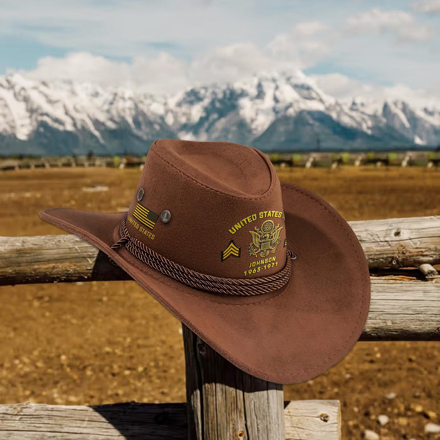 Strong Veteran - Personalized Veteran Wide Brim Cowboy Hat