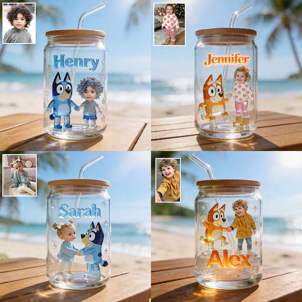 Custom Any Photo - Personalized Blue Dog Can Glass