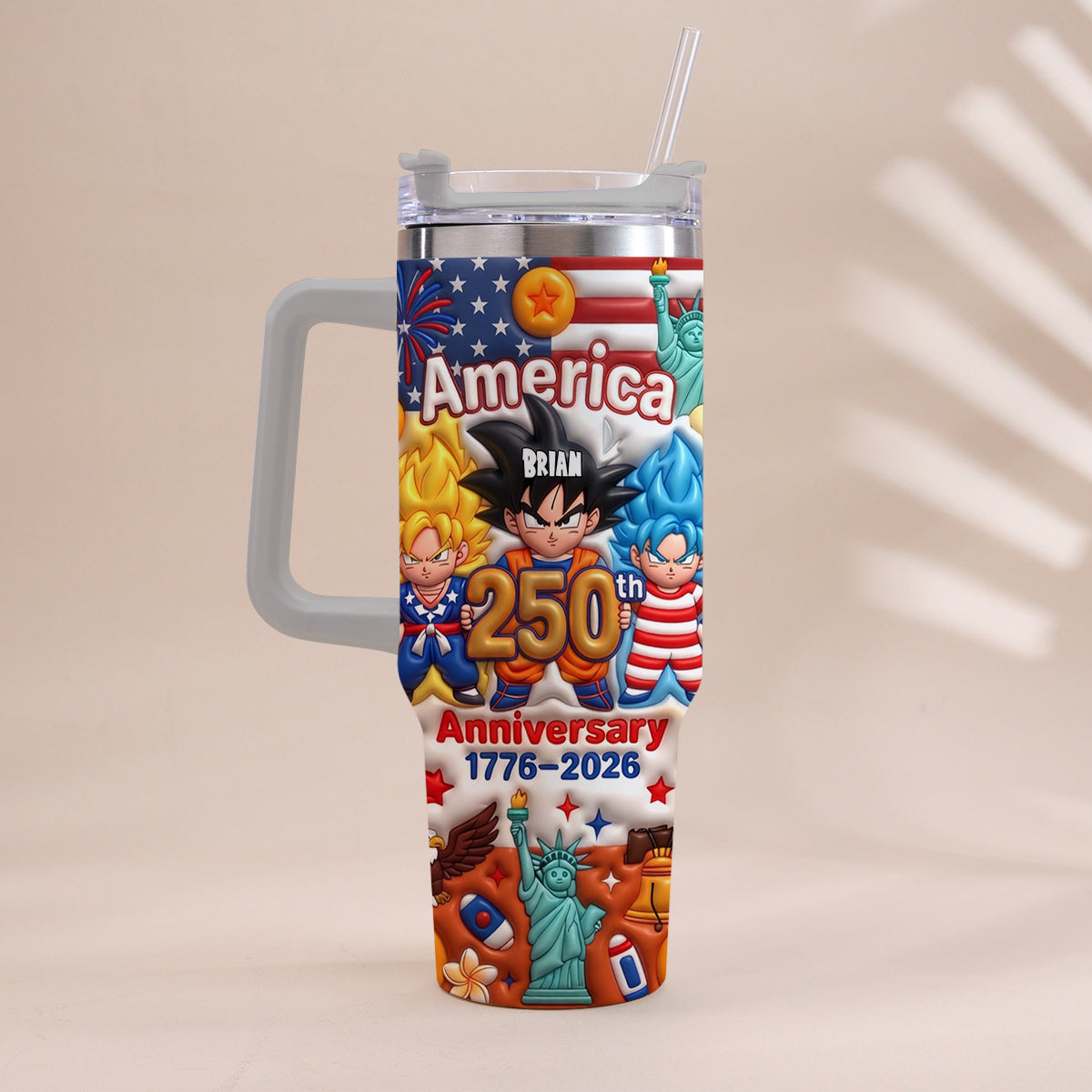 Powered Anime USA 250th Anniversary - Personalized Seven Balls Tumbler With Handle