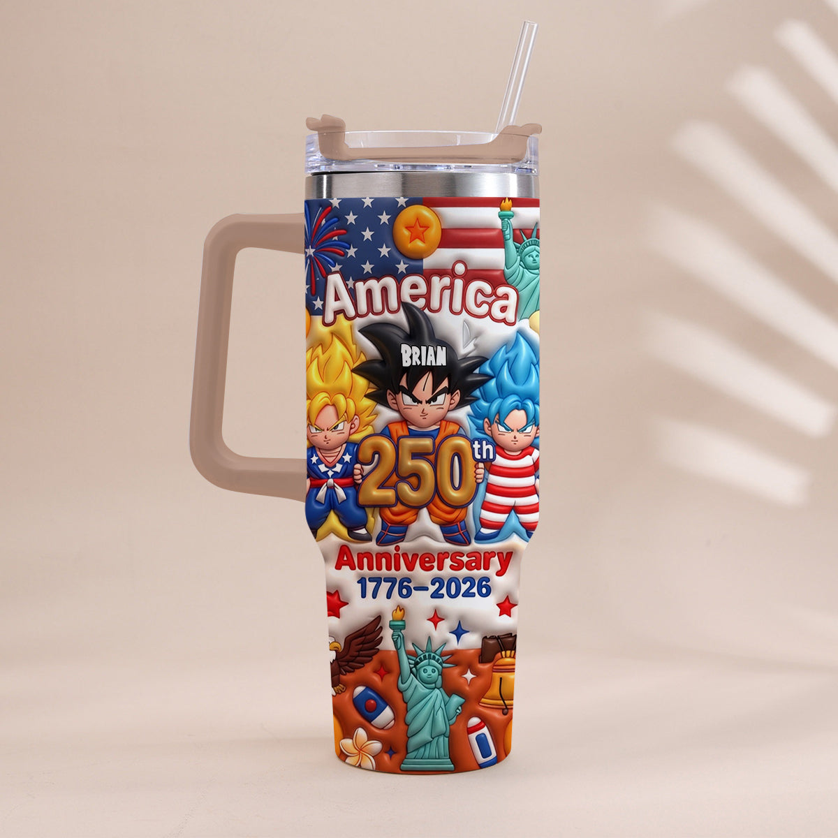 Powered Anime USA 250th Anniversary - Personalized Seven Balls Tumbler With Handle