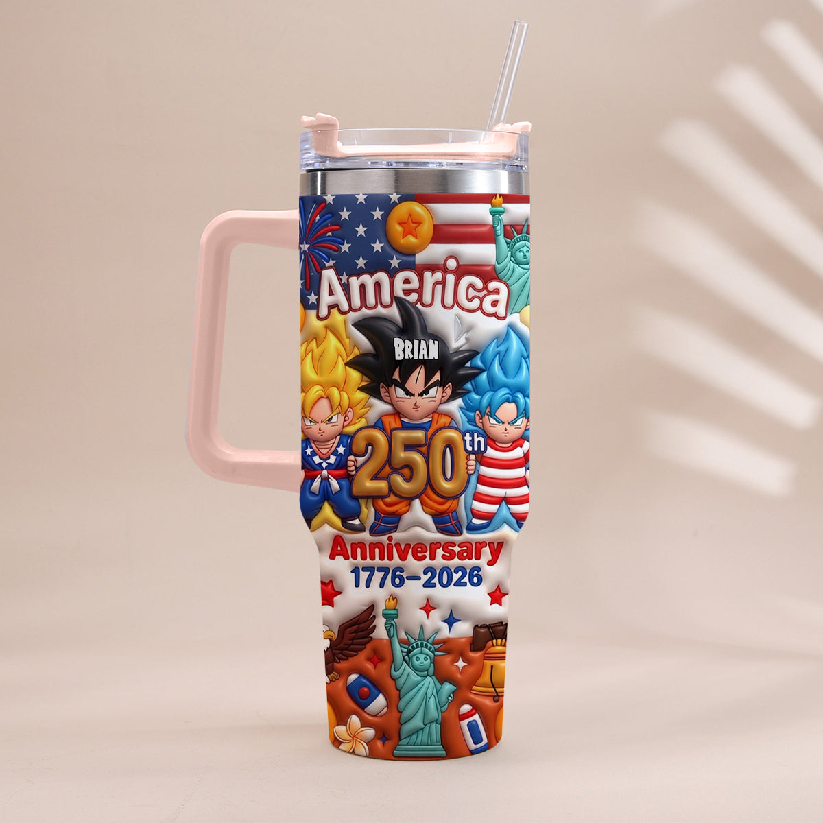 Powered Anime USA 250th Anniversary - Personalized Seven Balls Tumbler With Handle