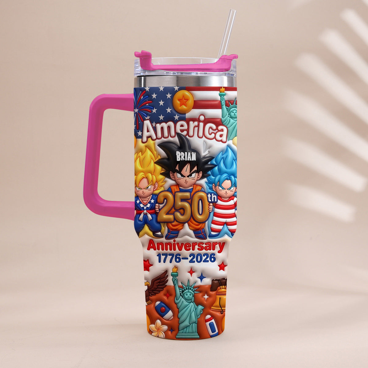 Powered Anime USA 250th Anniversary - Personalized Seven Balls Tumbler With Handle