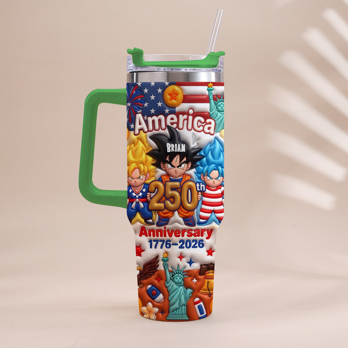 Powered Anime USA 250th Anniversary - Personalized Seven Balls Tumbler With Handle