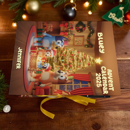 Rocking Around The Christmas Tree - Personalized Bluey Folded Advent Calendar With Ornaments