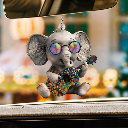 Hippie Elephant - Personalized Hippie Car Ornament