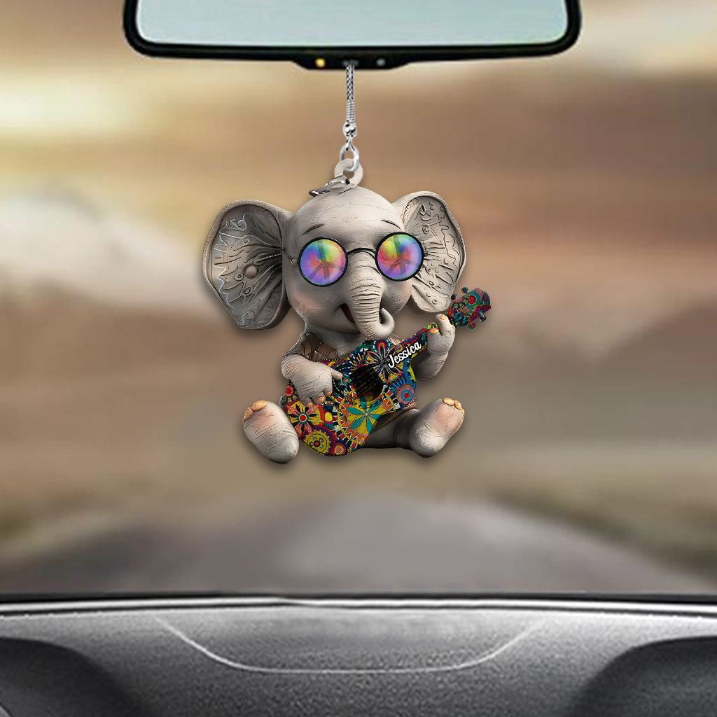 Hippie Elephant - Personalized Hippie Car Ornament
