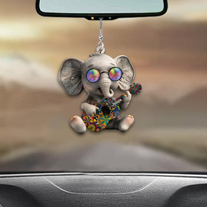 Hippie Elephant - Personalized Hippie Car Ornament