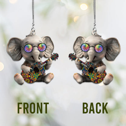 Hippie Elephant - Personalized Hippie Car Ornament