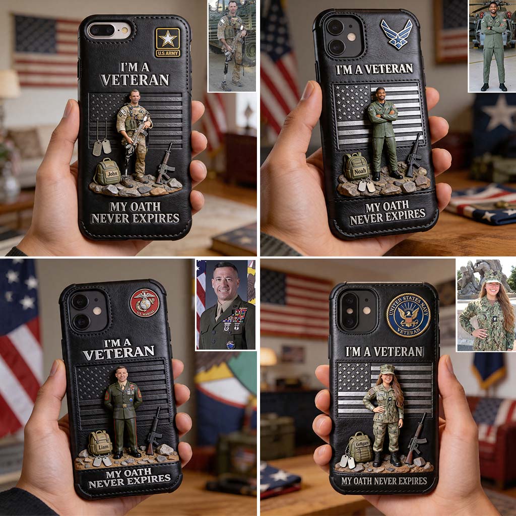Military Hero - Personalized Veteran 3D Embossed Leather Phone Case
