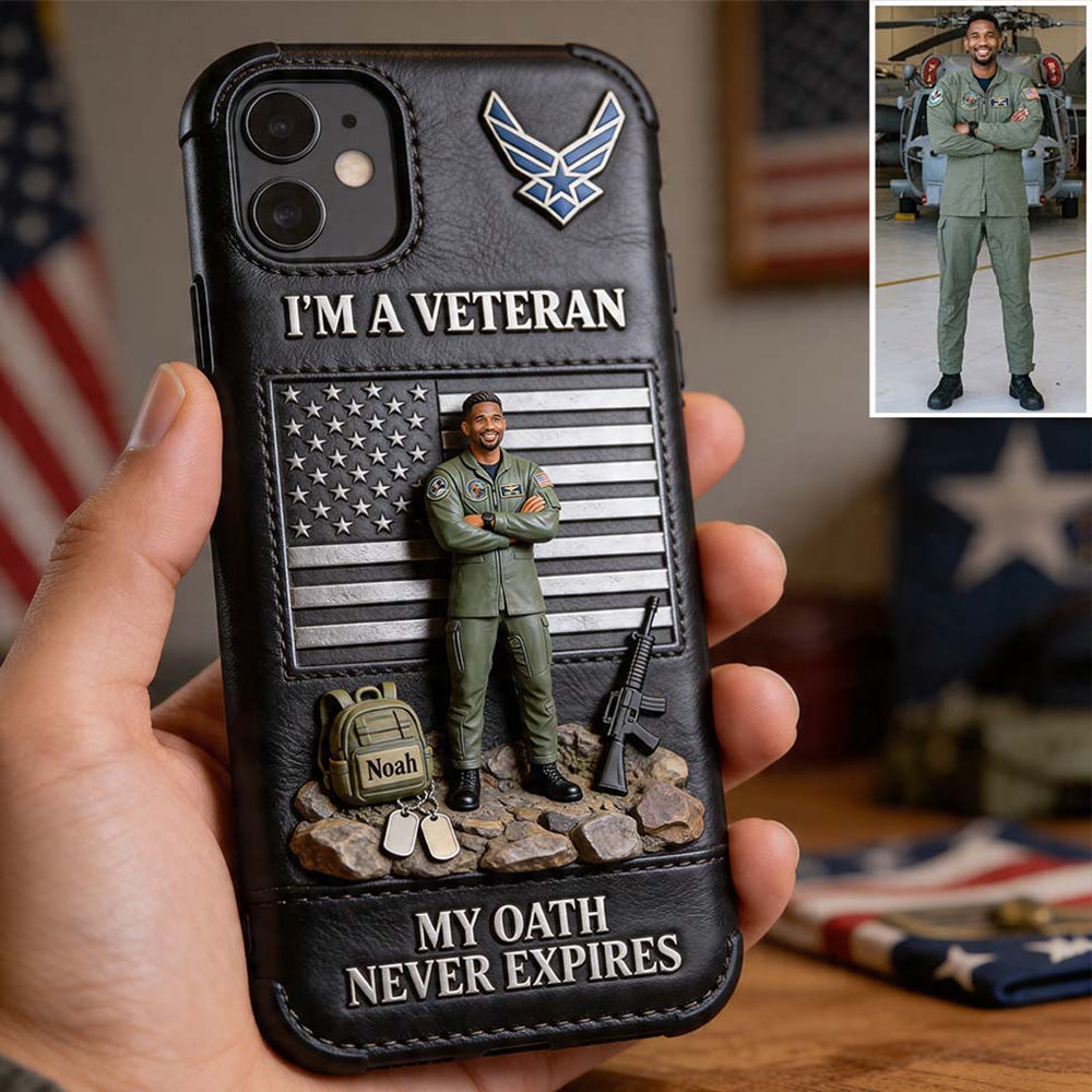 Military Hero - Personalized Veteran 3D Embossed Leather Phone Case