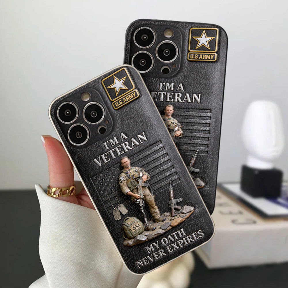 Military Hero - Personalized Veteran 3D Embossed Leather Phone Case