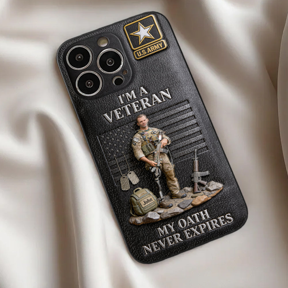 Military Hero - Personalized Veteran 3D Embossed Leather Phone Case
