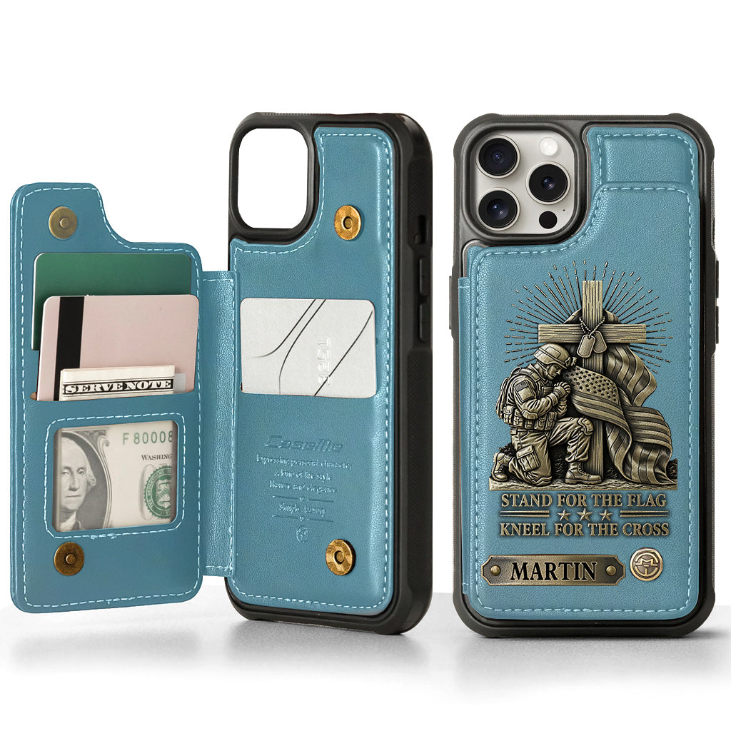 Kneel For The Cross - Personalized Veteran Wallet Phone Case