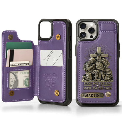 Kneel For The Cross - Personalized Veteran Wallet Phone Case