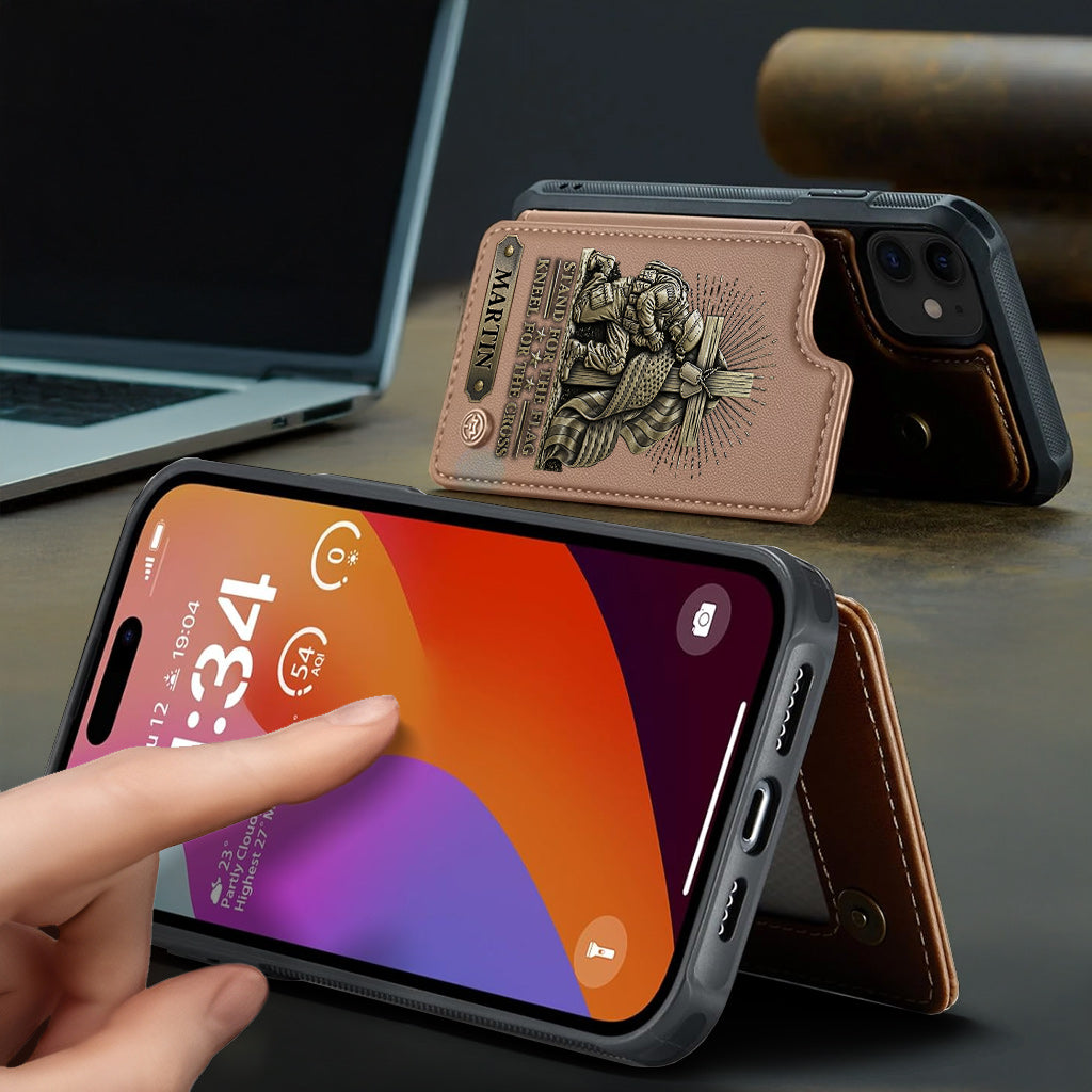 Kneel For The Cross - Personalized Veteran Wallet Phone Case