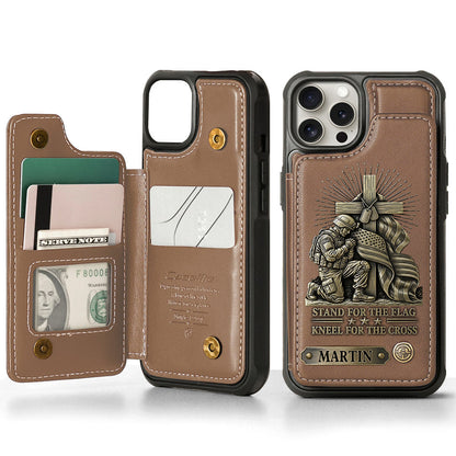 Kneel For The Cross - Personalized Veteran Wallet Phone Case