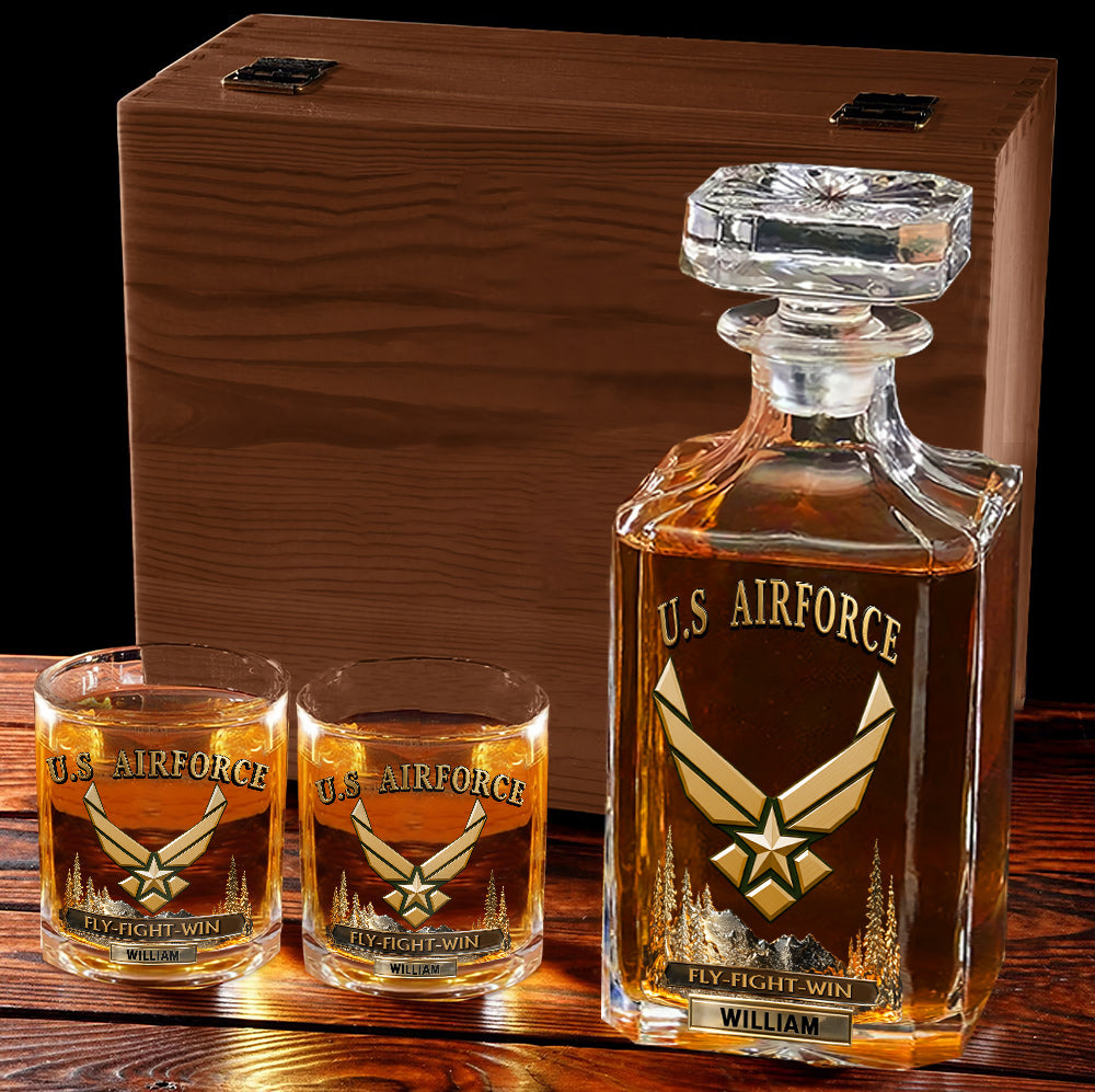 Fly-Fight-Win - Personalized Veteran Whiskey Decanter Set