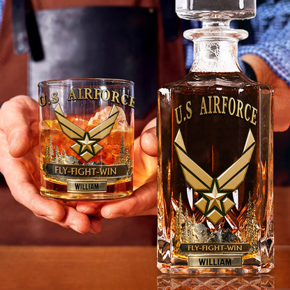 Fly-Fight-Win - Personalized Veteran Whiskey Decanter Set