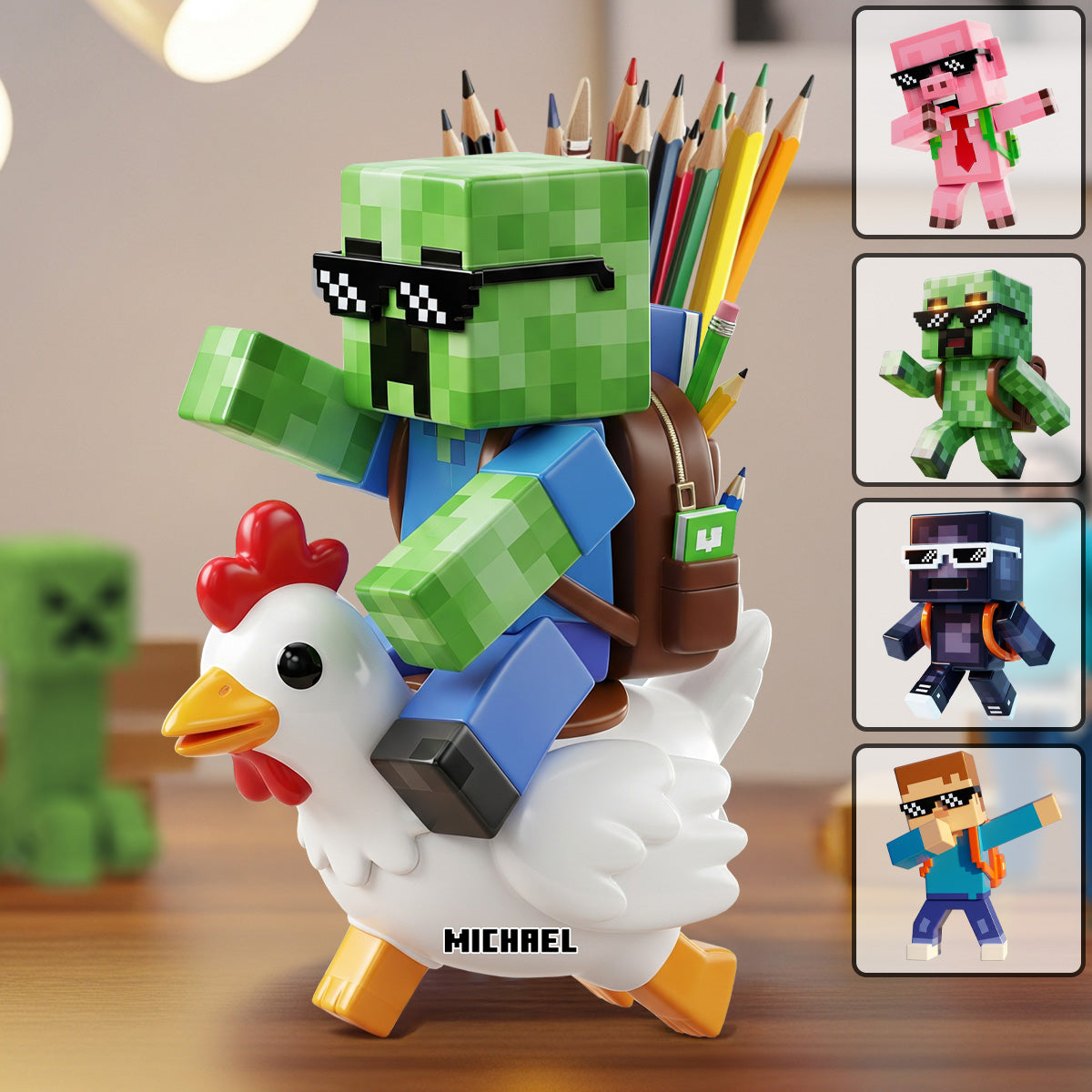 Gamer Back To School - Personalized Block World Wooden Pen Holder