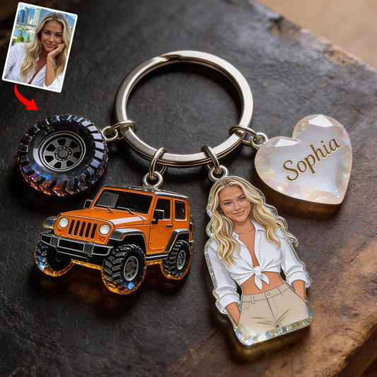 Custom Any Photo - Personalized Car Keychain With Charms