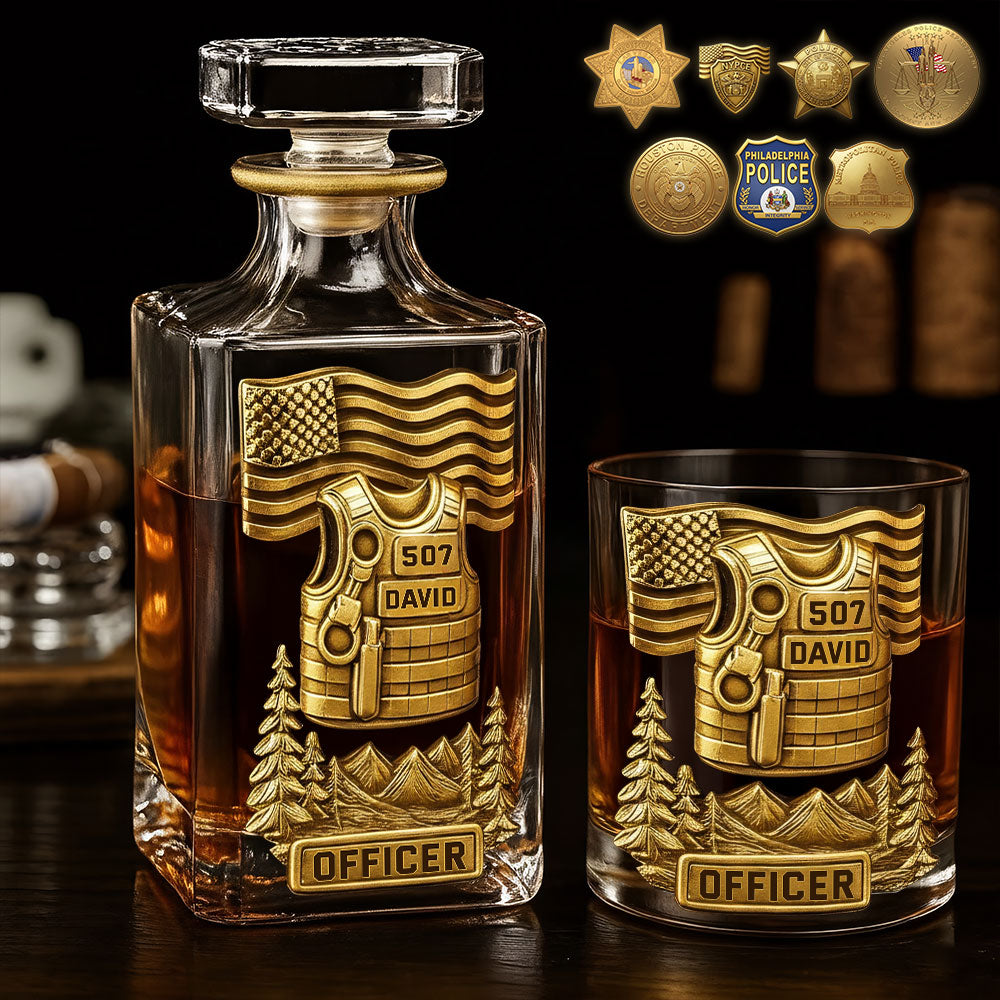 Police Officer - Personalized Police Officer Whiskey Decanter Set