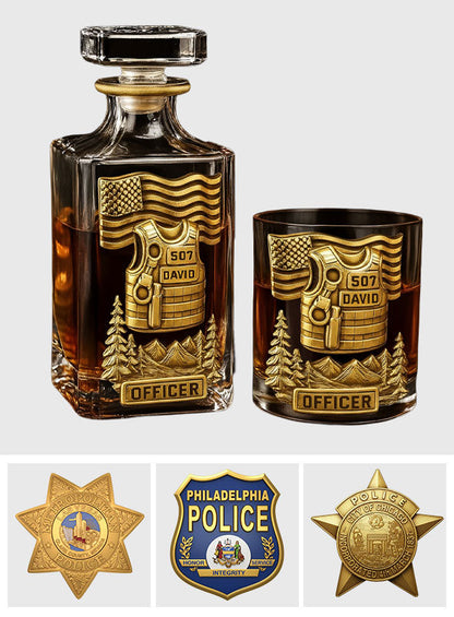Police Officer - Personalized Police Officer Whiskey Decanter Set