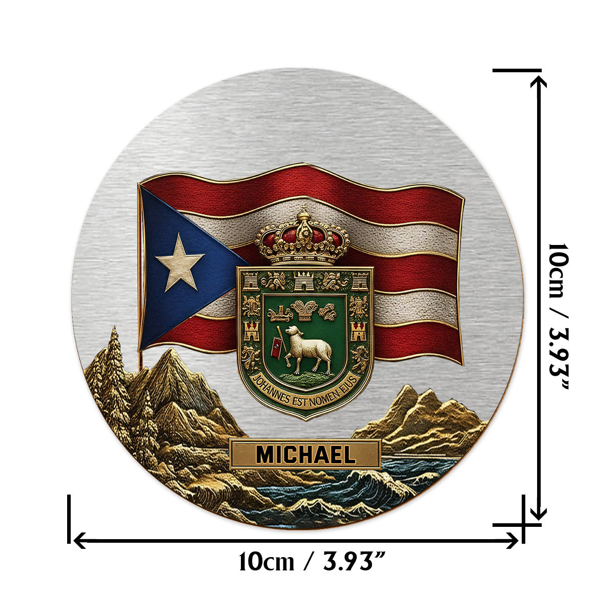 Puerto Rico Coat Of Arms, Joannes Est Nomen Ejus - Personalized Expats Whiskey Decanter Set