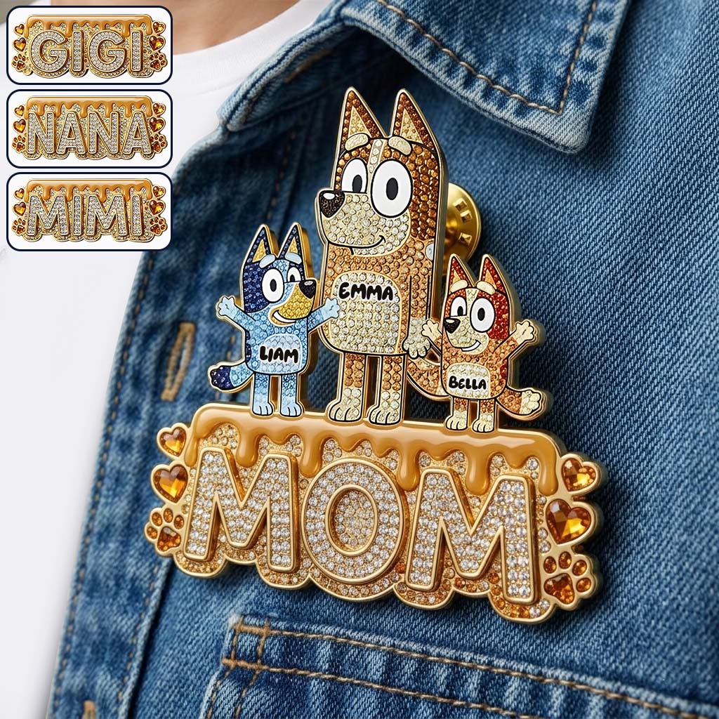 Puppy Mom - Personalized Blue Dog Pin