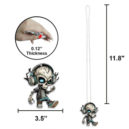 Skull Listening To Music - Personalized Skull Car Ornament