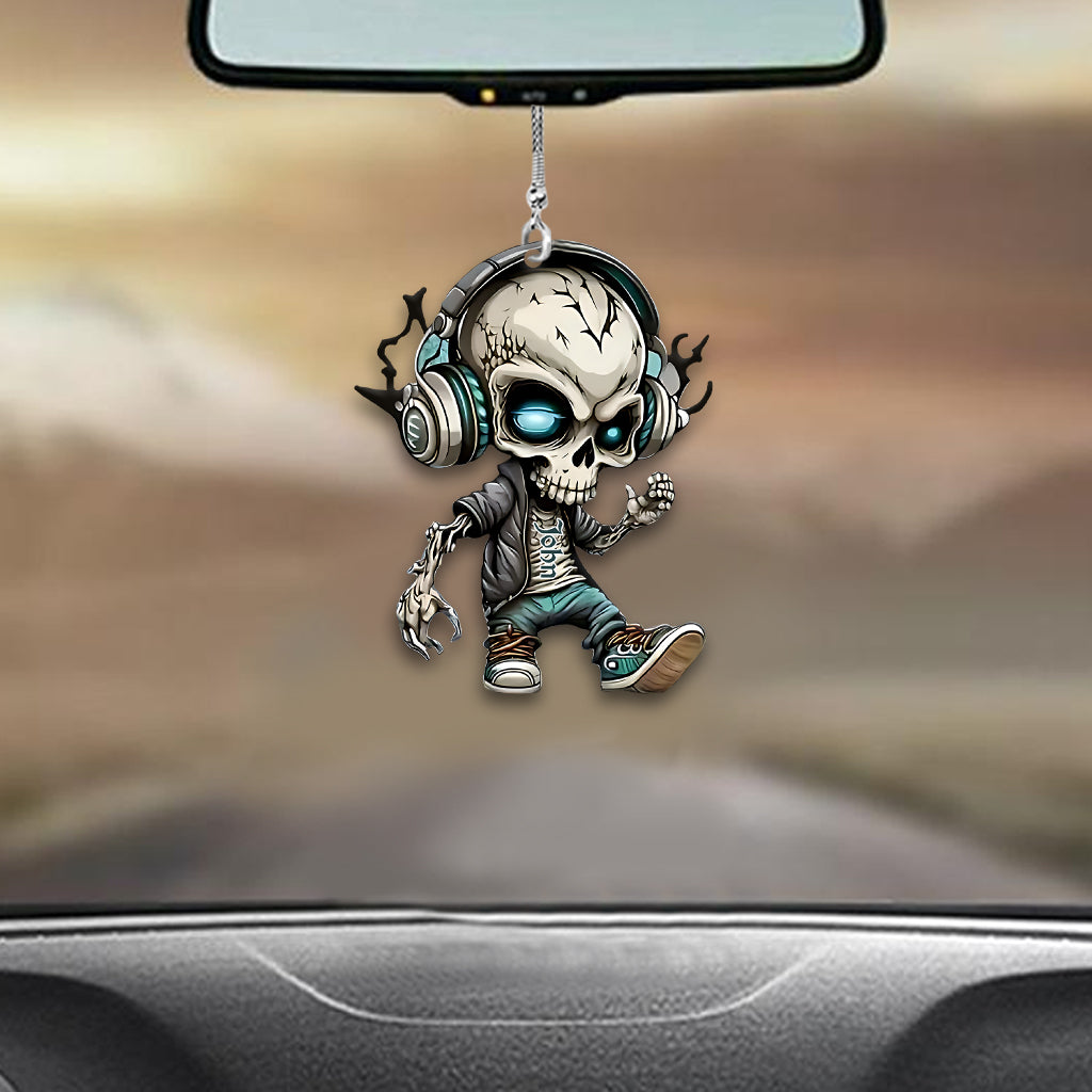 Skull Listening To Music - Personalized Skull Car Ornament
