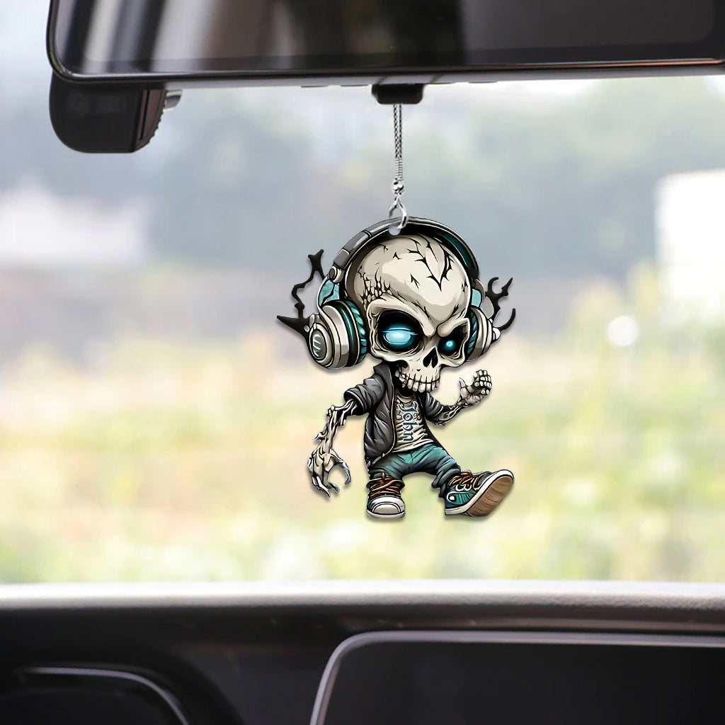Skull Listening To Music - Personalized Skull Car Ornament