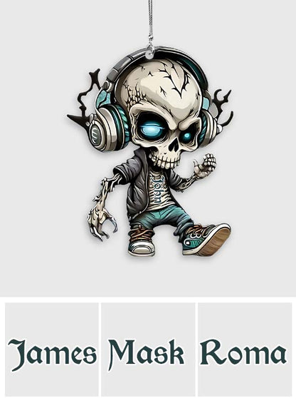 Skull Listening To Music - Personalized Skull Car Ornament
